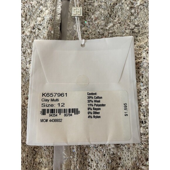 ST JOHN COUTURE Cream Knit w/Sequins Lace Pockets Fringe Hem Crop Jacket NWT 12 - Picture 10 of 10
